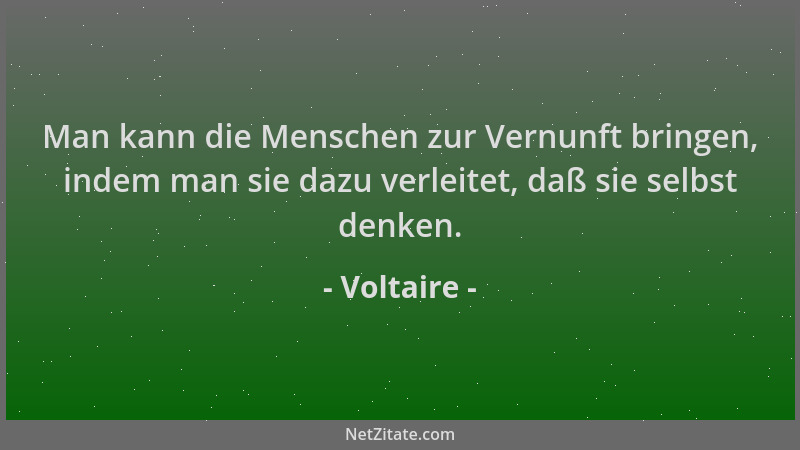 Voltaire - Man kann die Menschen zur Vernunft bringen, indem man sie dazu verleitet, daß sie selbst denken....