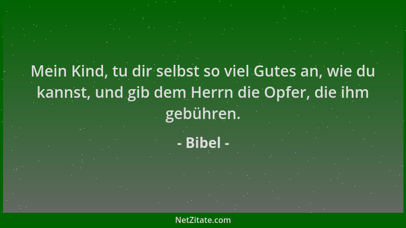 Bibel - Mein Kind, tu dir selbst so viel Gutes an, wie du kannst, und gib dem Herrn die Opfer, die ihm gebühren....