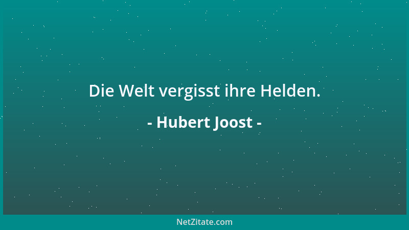 Hubert Joost - Die Welt vergisst ihre Helden....