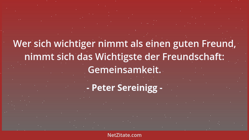 Peter Sereinigg - Wer sich wichtiger nimmt als einen guten Freund, nimmt sich das Wichtigste der Freundschaft: Gemeinsamkei...