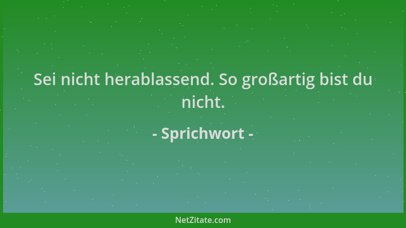 Sprichwort - Sei nicht herablassend. So großartig bist du nicht....
