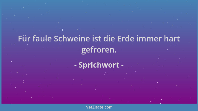 Sprichwort - Für faule Schweine ist die Erde immer hart gefroren....