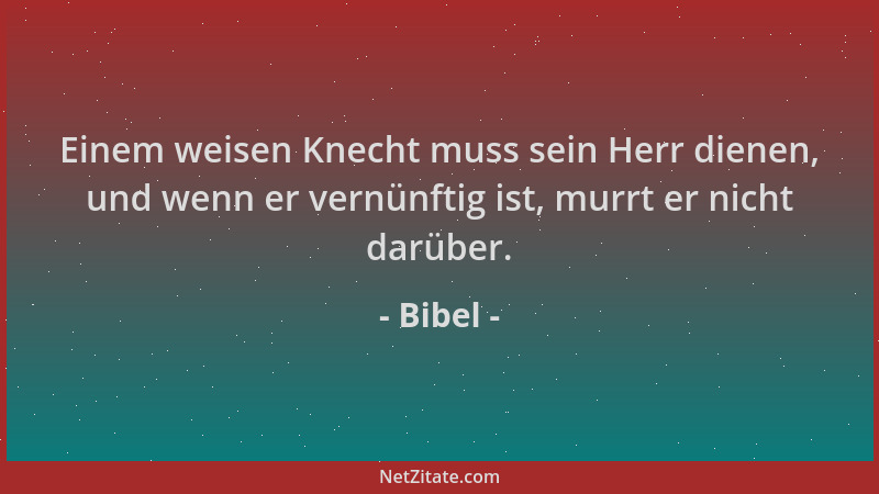 Bibel - Einem weisen Knecht muss sein Herr dienen, und wenn er vernünftig ist, murrt er nicht darüber....