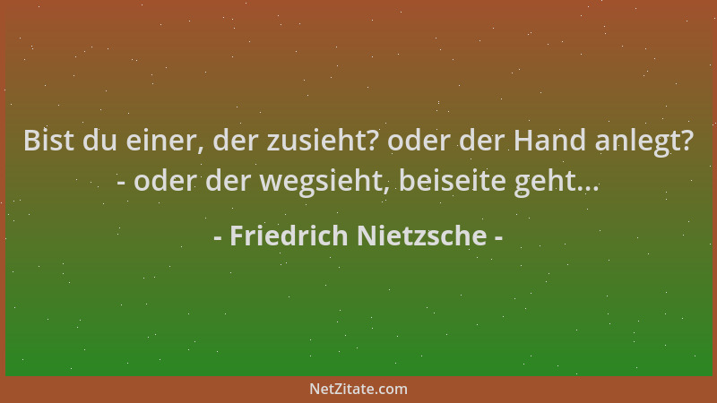 Friedrich Nietzsche - Bist du einer, der zusieht? oder der Hand anlegt? - oder der wegsieht, beiseite geht......