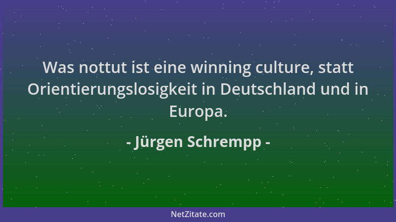 Jürgen Schrempp - Was nottut ist eine winning culture, statt Orientierungslosigkeit in Deutschland und in Europa....