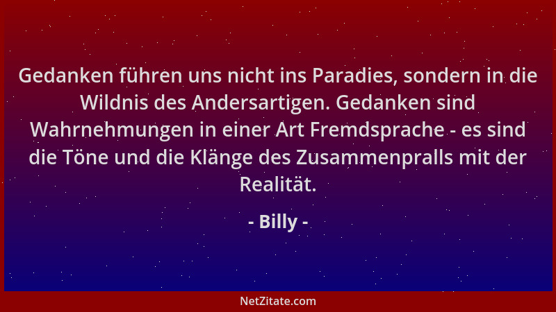Billy - Gedanken führen uns nicht ins Paradies, sondern in die Wildnis des Andersartigen. Gedanken sind Wahrnehmungen in ei...