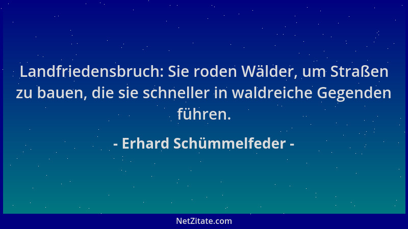 Erhard Schümmelfeder - Landfriedensbruch: Sie roden Wälder, um Straßen zu bauen, die sie schneller in waldreiche Gegenden f...