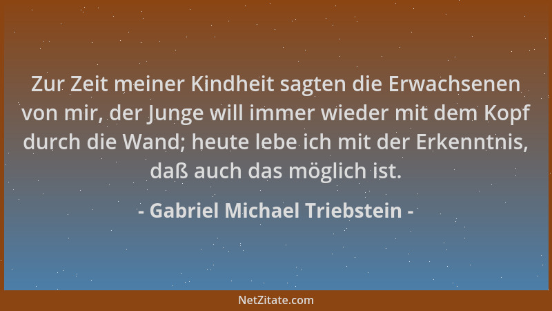 Gabriel Michael Triebstein - Zur Zeit meiner Kindheit sagten die Erwachsenen von mir, der Junge will immer wieder mit dem K...