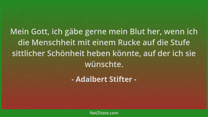 Adalbert Stifter - Mein Gott, ich gäbe gerne mein Blut her, wenn ich die Menschheit mit einem Rucke auf die Stufe sittliche...
