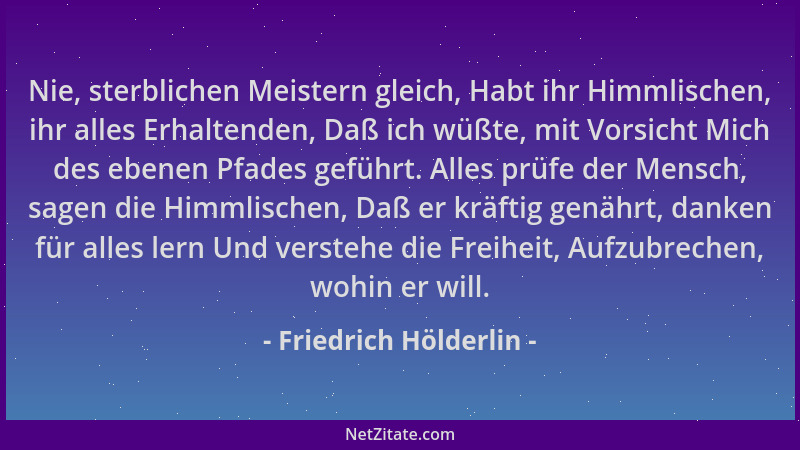 Friedrich Hölderlin - Nie, sterblichen Meistern gleich, Habt ihr Himmlischen, ihr alles Erhaltenden, Daß ich wüßte, mit Vor...