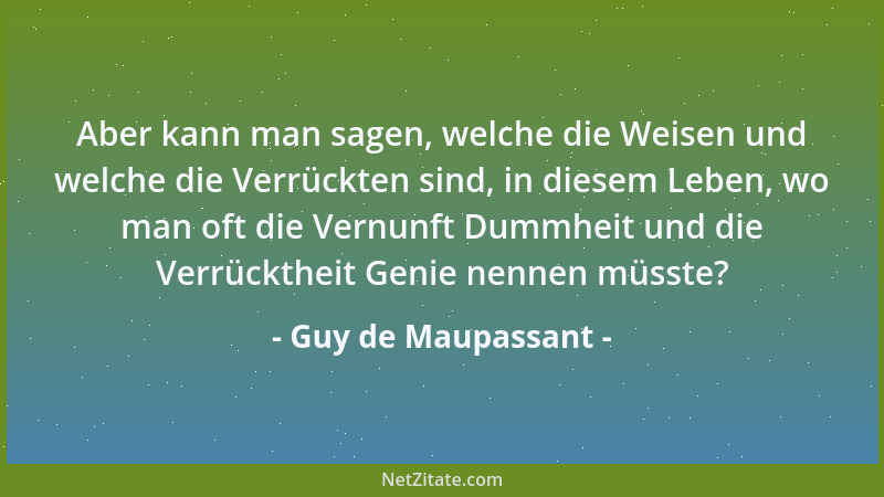 Guy de Maupassant - Aber kann man sagen, welche die Weisen und welche die Verrückten sind, in diesem Leben, wo man oft die...