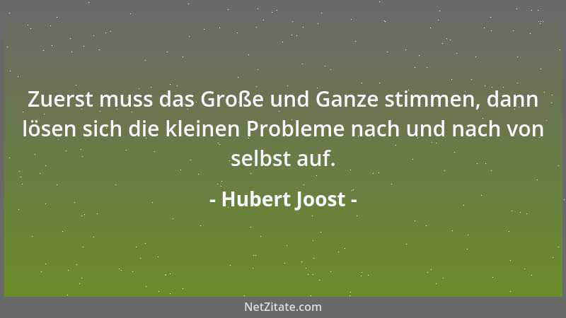 Hubert Joost - Zuerst muss das Große und Ganze stimmen, dann lösen sich die kleinen Probleme nach und nach von selbst auf....