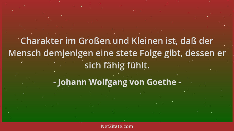 Johann Wolfgang von Goethe - Charakter im Großen und Kleinen ist, daß der Mensch demjenigen eine stete Folge gibt, dessen e...