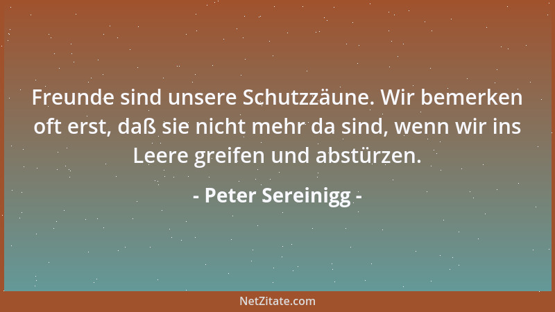 Peter Sereinigg - Freunde sind unsere Schutzzäune. Wir bemerken oft erst, daß sie nicht mehr da sind, wenn wir ins Leere gr...