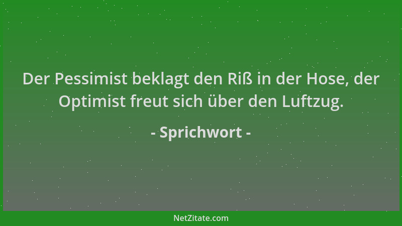 Sprichwort - Der Pessimist beklagt den Riß in der Hose, der Optimist freut sich über den Luftzug....