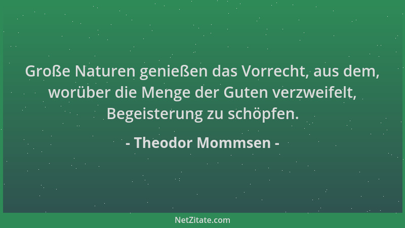 Theodor Mommsen - Große Naturen genießen das Vorrecht, aus dem, worüber die Menge der Guten verzweifelt, Begeisterung zu sc...