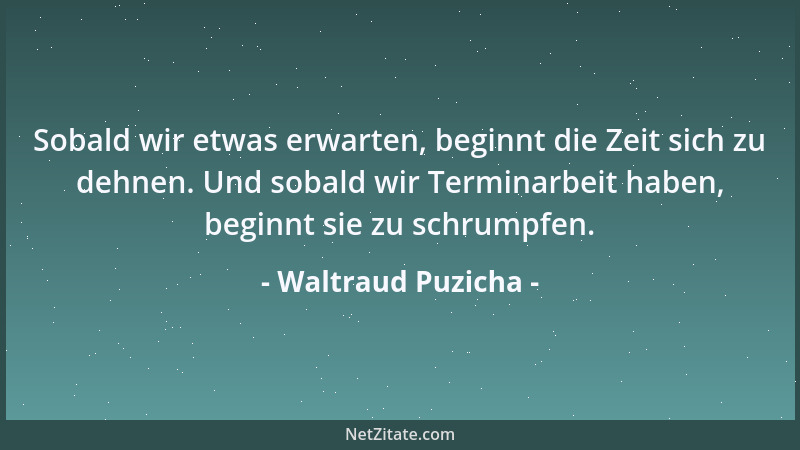 Waltraud Puzicha - Sobald wir etwas erwarten, beginnt die Zeit sich zu dehnen. Und sobald wir Terminarbeit haben, beginnt s...