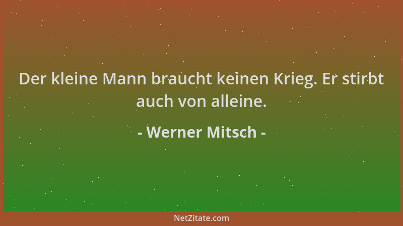 Werner Mitsch - Der kleine Mann braucht keinen Krieg. Er stirbt auch von alleine....