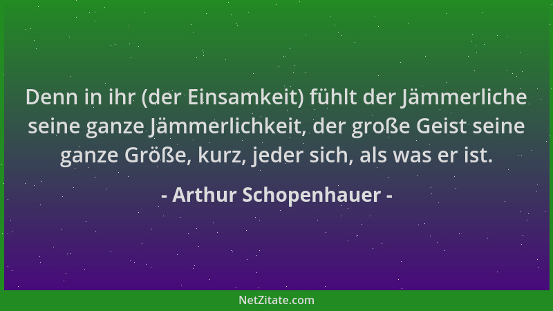 Arthur Schopenhauer - Denn in ihr (der Einsamkeit) fühlt der Jämmerliche seine ganze Jämmerlichkeit, der große Geist seine...