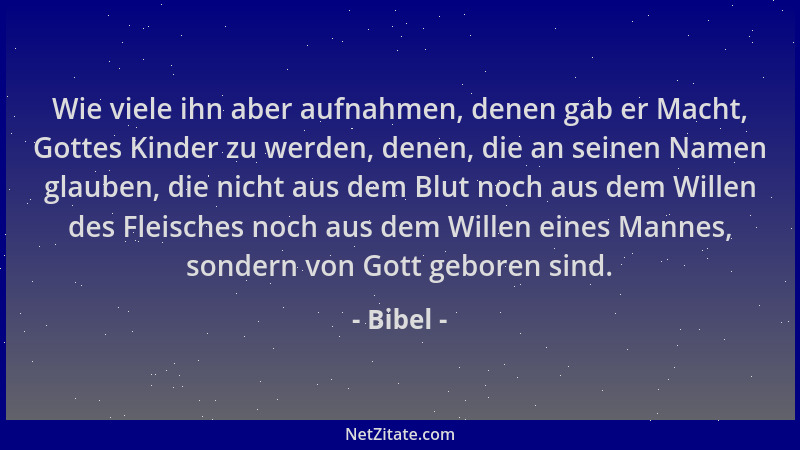 Bibel - Wie viele ihn aber aufnahmen, denen gab er Macht, Gottes Kinder zu werden, denen, die an seinen Namen glauben, die...