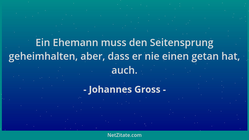 Johannes Gross - Ein Ehemann muss den Seitensprung geheimhalten, aber, dass er nie einen getan hat, auch....