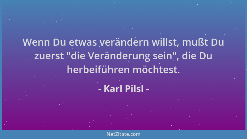 Karl Pilsl - Wenn Du etwas verändern willst, mußt Du zuerst  "die Veränderung sein ", die Du herbeiführen möchtest....