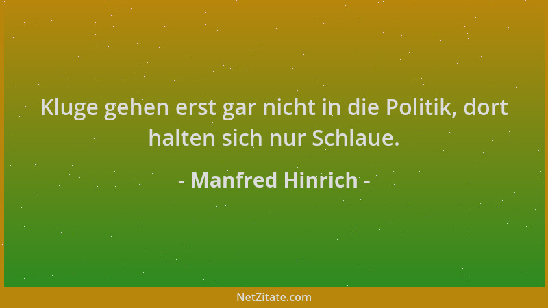 Manfred Hinrich - Kluge gehen erst gar nicht in die Politik, dort halten sich nur Schlaue....