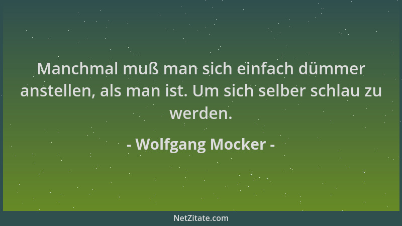 Wolfgang Mocker - Manchmal muß man sich einfach dümmer anstellen, als man ist. Um sich selber schlau zu werden....
