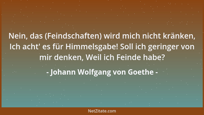 Johann Wolfgang von Goethe - Nein, das (Feindschaften) wird mich nicht kränken, Ich acht ' es für Himmelsgabe! Soll ich geri...