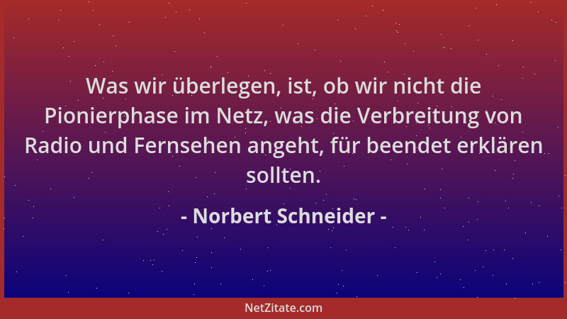 Norbert Schneider - Was wir überlegen, ist, ob wir nicht die Pionierphase im Netz, was die Verbreitung von Radio und Fernse...