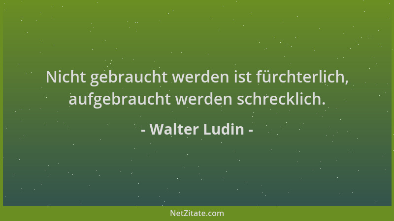 Walter Ludin - Nicht gebraucht werden ist fürchterlich, aufgebraucht werden schrecklich....