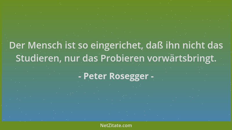Peter Rosegger - Der Mensch ist so eingerichet, daß ihn nicht das Studieren, nur das Probieren vorwärtsbringt....
