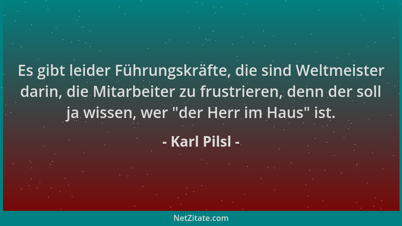 Karl Pilsl - Es gibt leider Führungskräfte, die sind Weltmeister darin, die Mitarbeiter zu frustrieren, denn der soll ja wi...