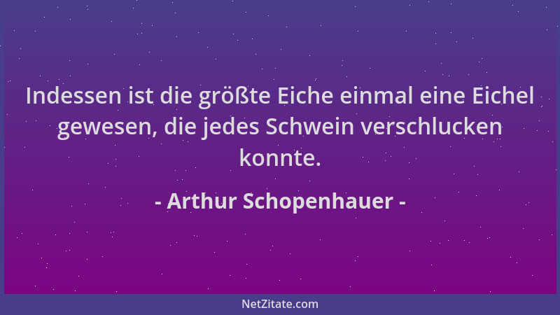 Arthur Schopenhauer - Indessen ist die größte Eiche einmal eine Eichel gewesen, die jedes Schwein verschlucken konnte....