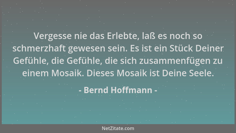 Bernd Hoffmann - Vergesse nie das Erlebte, laß es noch so schmerzhaft gewesen sein. Es ist ein Stück Deiner Gefühle, die Ge...