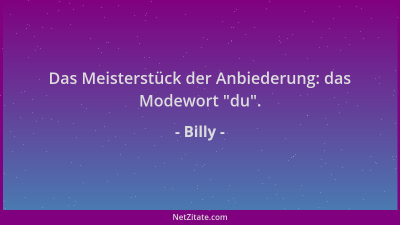 Billy - Das Meisterstück der Anbiederung: das Modewort  "du "....