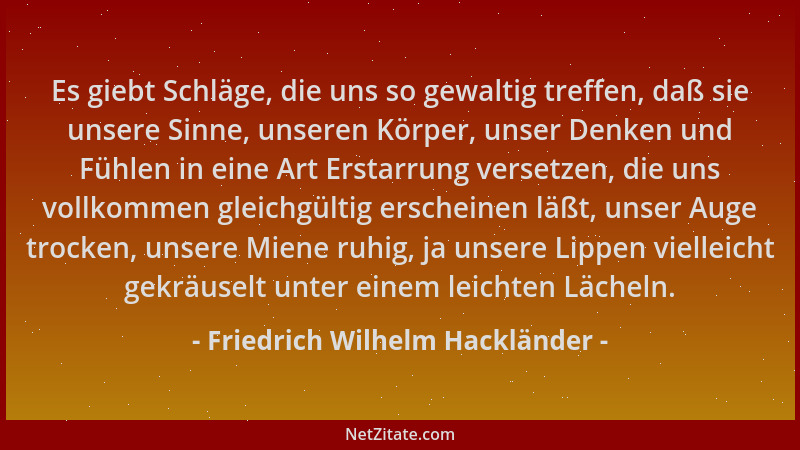 Friedrich Wilhelm Hackländer - Es giebt Schläge, die uns so gewaltig treffen, daß sie unsere Sinne, unseren Körper, unser D...