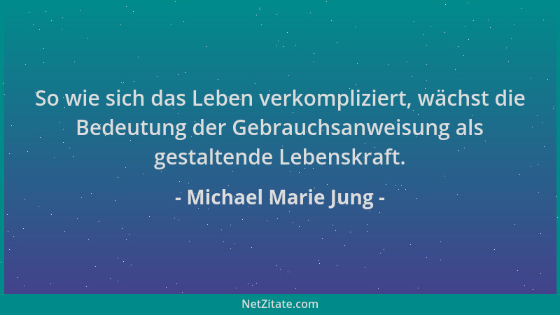 Michael Marie Jung - So wie sich das Leben verkompliziert, wächst die Bedeutung der Gebrauchsanweisung als gestaltende Lebe...