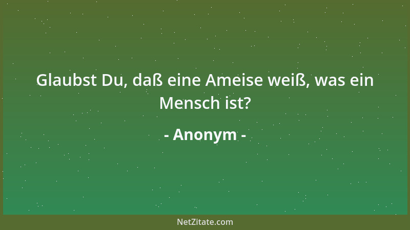 Anonym - Glaubst Du, daß eine Ameise weiß, was ein Mensch ist?...