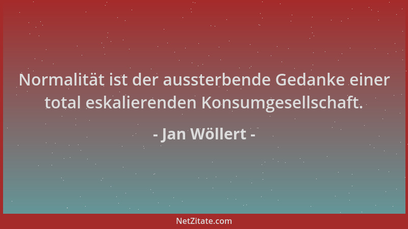 Jan Wöllert - Normalität ist der aussterbende Gedanke einer total eskalierenden Konsumgesellschaft....