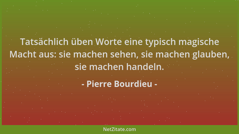 Pierre Bourdieu - Tatsächlich üben Worte eine typisch magische Macht aus: sie machen sehen, sie machen glauben, sie machen...