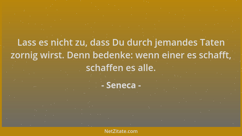 Seneca - Lass es nicht zu, dass Du durch jemandes Taten zornig wirst. Denn bedenke: wenn einer es schafft, schaffen es alle...