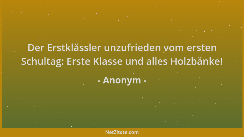 Anonym - Der Erstklässler unzufrieden vom ersten Schultag: Erste Klasse und alles Holzbänke!...
