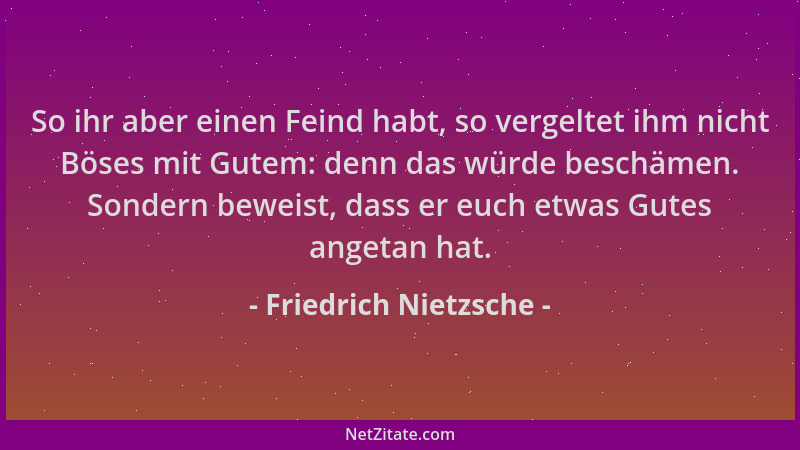 Friedrich Nietzsche - So ihr aber einen Feind habt, so vergeltet ihm nicht Böses mit Gutem: denn das würde beschämen. Sonde...