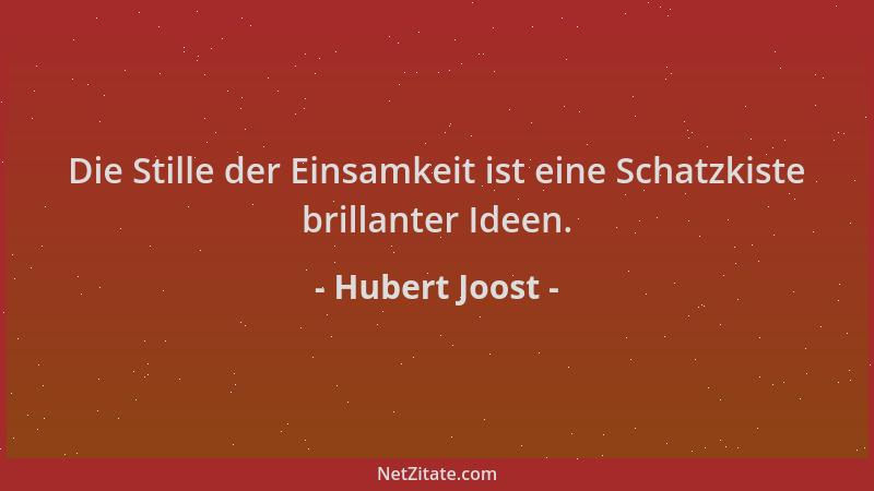 Hubert Joost - Die Stille der Einsamkeit ist eine Schatzkiste brillanter Ideen....