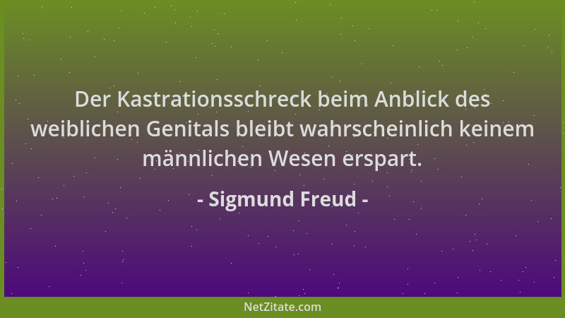Sigmund Freud - Der Kastrationsschreck beim Anblick des weiblichen Genitals bleibt wahrscheinlich keinem männlichen Wesen e...