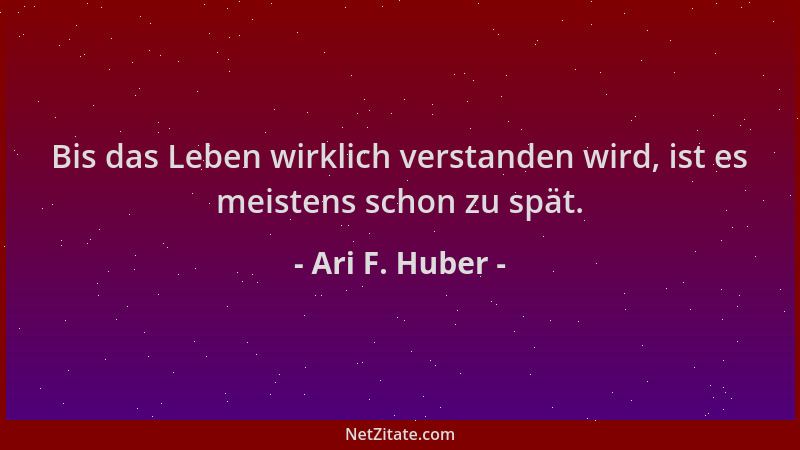Ari F. Huber - Bis das Leben wirklich verstanden wird, ist es meistens schon zu spät....