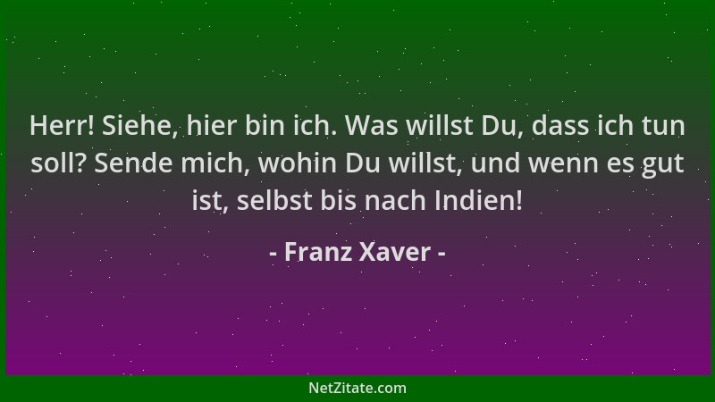 Franz Xaver - Herr! Siehe, hier bin ich. Was willst Du, dass ich tun soll? Sende mich, wohin Du willst, und wenn es gut ist...
