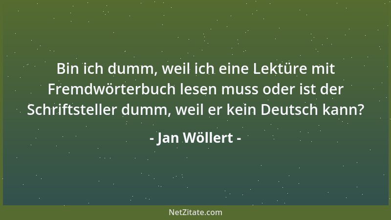 Jan Wöllert - Bin ich dumm, weil ich eine Lektüre mit Fremdwörterbuch lesen muss oder ist der Schriftsteller dumm, weil er...