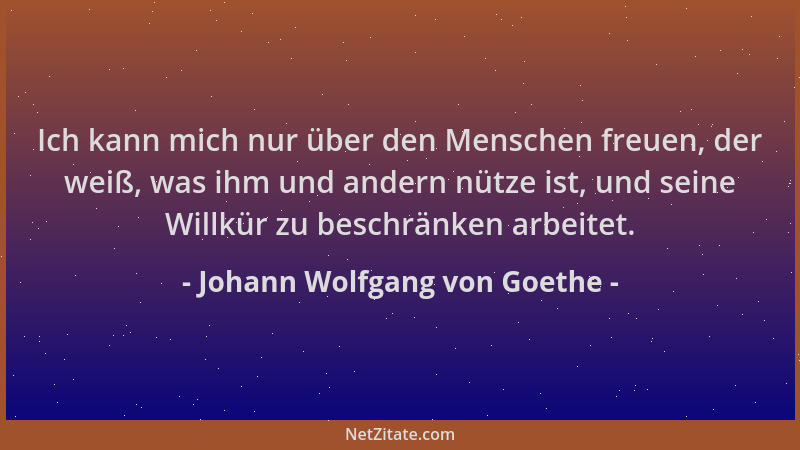 Johann Wolfgang von Goethe - Ich kann mich nur über den Menschen freuen, der weiß, was ihm und andern nütze ist, und seine...